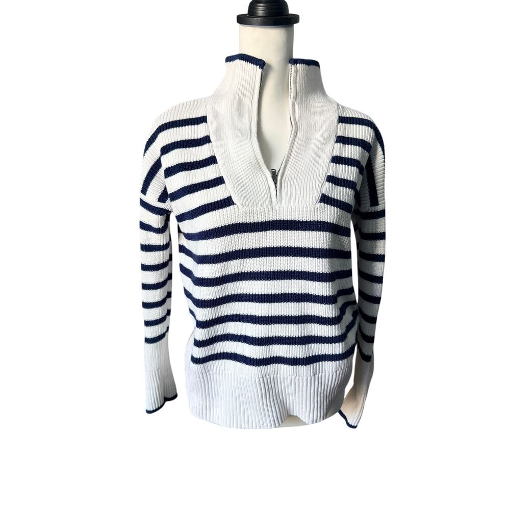 Lands End Women's Sweater White Blue XS